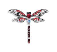 Zeshimb Rhinestone Dragonfly Brooch Pin Diamond CZ Insect Dragonfly Pin Red Crystal Dragon Flies Lapel Pin Elegant Bridal Bouquet Brooch Clothing Corsage Jewelry for Women Girls, Metal, no gemstone