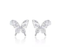 Zeshimb Silver Butterfly Studs for Women Bohemia Crystal Butterfly Flower Earrings Hollow Butterfly Resin Rose Earrings Wedding Bridal Jewelry