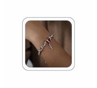 Zeshimb Silver Cuban Link Chain Bracelet for Women Red Rectangle Crystal Bracelet Layered Curb Chain Star Charms Bracelet Cool Jewerly for Women Men, One Size, Zinc, no gemstone