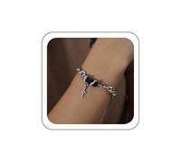 Zeshimb Silver Cuban Link Chain Bracelet for Women Red Rectangle Crystal Bracelet Layered Curb Chain Star Charms Bracelet Cool Jewerly for Women Men, One Size, Zinc, No Gemstone