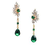 Zeshimb Teardrop Crystal Dangle Earring Rhinestone Chandelier Teardrop Earings Emerald Ruby Cluster Statement Earrings Diamond Wings Earrings Wedding Bridal Jewelry for Women Girls, Zinc, No Gemstone