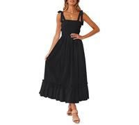 ZESICA Women's 2023 Summer Boho Spaghetti Strap Square Neck Solid Color Ruffle A Line Beach Long Maxi Dress, Black, Medium