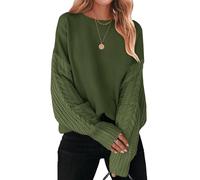 ZESICA Women's 2024 Fall Long Sleeve Crew Neck Solid Color Cable Knit Chunky Casual Oversized Pullover Sweater Tops, ArmyGreen, M