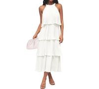 ZESICA Women's 2024 Summer Sleeveless Halter Neck Ruffle Tiered Layed Chiffon Flowy Swing Long Midi Dress, White, L