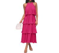 ZESICA Women's 2024 Summer Sleeveless Halter Neck Ruffle Tiered Layed Chiffon Flowy Swing Long Midi Dress, Rose, M