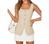 ZESICA Women's 2025 Summer Casual Sleeveless Suit Vest Square Neck Button Down Work Business Blazer Vests Waistcoat, Apricot, Small