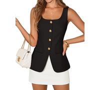 ZESICA Women's 2025 Summer Casual Sleeveless Suit Vest Square Neck Button Down Work Business Blazer Vests Waistcoat, Black, Small