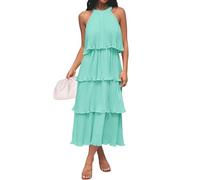 ZESICA Women's 2025 Summer Sleeveless Halter Neck Ruffle Tiered Layed Chiffon Flowy Swing Long Midi Dress, Mint, M