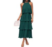 ZESICA Women's 2025 Summer Sleeveless Halter Neck Ruffle Tiered Layed Chiffon Flowy Swing Long Midi Dress, DarkGreen, M