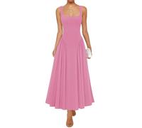 ZESICA Womens 2025 Summer Sleeveless Square Neck Sundress Casual Long Flowy A Line Knit Dress Beach Vacation Maxi Dresses, Pink, L