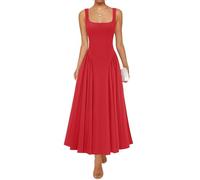 ZESICA Womens 2025 Summer Sleeveless Square Neck Sundress Casual Long Flowy A Line Knit Dress Beach Vacation Maxi Dresses, Red, L