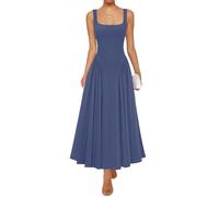 ZESICA Womens 2025 Summer Sleeveless Square Neck Sundress Casual Long Flowy A Line Knit Dress Beach Vacation Maxi Dresses, Navy, XL