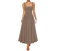 ZESICA Womens 2025 Summer Sleeveless Square Neck Sundress Casual Long Flowy A Line Knit Dress Beach Vacation Maxi Dresses, Khaki, M
