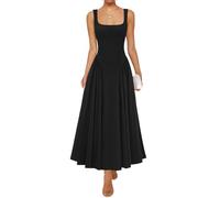 ZESICA Womens 2025 Summer Sleeveless Square Neck Sundress Casual Long Flowy A Line Knit Dress Beach Vacation Maxi Dresses, Black, M