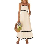 ZESICA Women's 2025 Summer Spaghetti Straps Sleeveless Backless Sundress Flowy Smocked Lace Swing A Line Midi Dress, Apricot, S