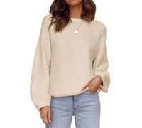 ZESICA Women's Crew Neck Long Lantern Sleeve Fall 2025 Casual Loose Ribbed Knit Solid Soft Pullover Sweater Tops, Apricot, M