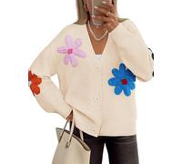 ZESICA Womens Fall Floral Cardigan Sweaters 2025 Casual Long Sleeve Open Front Button Down V Neck Knit Sweater, Apricot, L