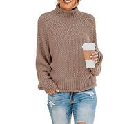 ZESICA Women's Turtleneck Batwing Sleeve Loose Oversized Chunky Knitted Pullover Sweater Jumper Tops, Khaki, L