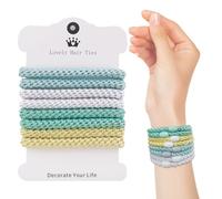 ZESION 8Pcs Women's Stretchy Hair Bands, Damage Free Cotton Hair Bands, Soft Braided Ponytail for Thick Curly Hair, Bright Color