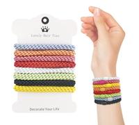 ZESION 8Pcs Women's Stretchy Hair Bands, Damage Free Cotton Hair Bands, Soft Braided Ponytail for Thick Curly Hair, Bright Mixed Color