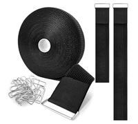 ZESION Hook and Loop Straps, 20 Metal Buckles, Black, 2 Inch x 32Ft | Reusable Nylon, Cable Management, Cut-to-Length, Cinch Strap, Cord Organizer, Wire Ties, DIY Sewing