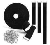 ZESION Hook and Loop Straps, 50 Metal Buckles, Black, 1 Inch x 32 Ft | Reusable Nylon, Cable Management, Cut-to-Length, Cinch Strap, Cord Organizer, Wire Ties, DIY Sewing