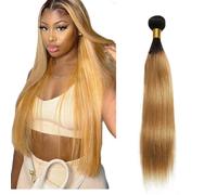 Zeslaerr 1B/27 Ombre Brown Colour Real Hair Wig Bundles Human Hair Extensions 8A Grade Unprocessed Brazilian Virgin Human Hair Straight Bundles No Weft Knotless for Women 34 Inches