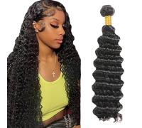 Zeslaerr 1B Natural Black Colour Real Hair Wig Bundles Human Hair Extensions 8A Grade Unprocessed Brazilian Virgin Human Hair Deep Wave Bundles No Weft Knotless for Women 28 Inches