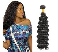 Zeslaerr 1B Natural Black Colour Real Hair Wig Bundles Human Hair Extensions 8A Grade Unprocessed Brazilian Virgin Human Hair Deep Wave Bundles No Weft Knotless for Women 12 Inches
