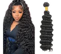 Zeslaerr 1B Natural Black Colour Real Hair Wig Bundles Human Hair Extensions 8A Grade Unprocessed Brazilian Virgin Human Hair Deep Wave Bundles No Weft Knotless for Women 26 Inches