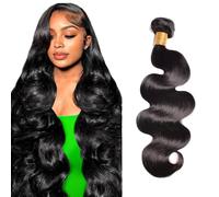 Zeslaerr 1B Natural Black Colour Real Hair Wig Bundles Human Hair Extensions 8A Grade Unprocessed Brazilian Virgin Human Hair Body Wave Bundles No Weft Knotless for Women 32 Inches