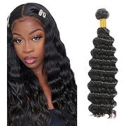 Zeslaerr 1B Natural Black Colour Real Hair Wig Bundles Human Hair Extensions 8A Grade Unprocessed Brazilian Virgin Human Hair Deep Wave Bundles No Weft Knotless for Women 22 Inches