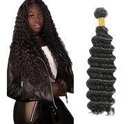 Zeslaerr 1B Natural Black Colour Real Hair Wig Bundles Human Hair Extensions 8A Grade Unprocessed Brazilian Virgin Human Hair Deep Wave Bundles No Weft Knotless for Women 32 Inches