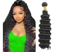 Zeslaerr 1B Natural Black Colour Real Hair Wig Bundles Human Hair Extensions 8A Grade Unprocessed Brazilian Virgin Human Hair Deep Wave Bundles No Weft Knotless for Women 24 Inches