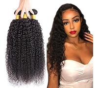 Zeslaerr 1B Natural Black Colour Real Hair Wig Bundles Human Hair Extensions 8A Grade Unprocessed Virgin Human Hair Kinky Curly Bundles Minimal Shedding for Women 18 20 22 Inches