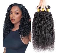 Zeslaerr 1B Natural Black Colour Real Hair Wig Bundles Human Hair Extensions 8A Grade Unprocessed Virgin Human Hair Kinky Curly Bundles Minimal Shedding for Women 20 22 24 Inches
