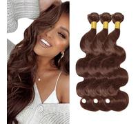 Zeslaerr #4 Chocolate Brown Colour Real Hair Wig Bundles Human Hair Extensions Grade Unprocessed Virgin Human Hair Body Wave Bundles Minimal Shedding for Women 18 18 18 Inches