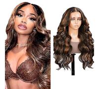 Zeslaerr Body Wave Human Hair Wig 13 x 1 HD Frontal Lace Wig Real Hair Wig 150% Density Unprocessed Brazilian Virgin Hair P4/30 Highlight Brown No Tangle No Smell for Women 16 Inch