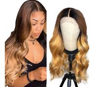 Zeslaerr Body Wave Human Hair Wig 5 x 5 HD Frontal Lace Wig Real Hair Wig 150% Density Unprocessed Brazilian Virgin Hair 1B/4/27 Black Root Ombre Brown No Tangle No Smell for Women 76 cm