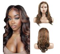 Zeslaerr Body Wave Human Hair Wig 5 x 5 HD Frontal Lace Wig Real Hair Wig 150% Density Unprocessed Brazilian Virgin Hair P1B/30 Highlight Brown No Tangle No Smell for Women 18 Inches