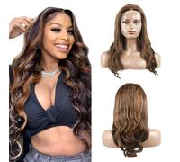 Zeslaerr Body Wave Human Hair Wig 5 x 5 HD Frontal Lace Wig Real Hair Wig 150% Density Unprocessed Brazilian Virgin Hair P1B/30 Highlight Brown No Tangle No Smell for Women 14 Inches