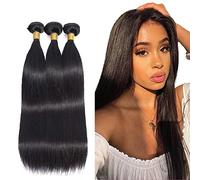 Zeslaerr Brazilian Virgin 12A Grade Straight Bundles Human Hair Extension #1b Natural Color No Smell No Tangle 3 Bundles 300g 32 32 32 Inch