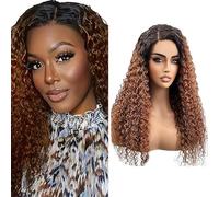 Zeslaerr Curly Human Hair Wig Real Hair Wig Black Women 5x5 Lace Front Pre Plucked Natural Hairline Brazilian Virgin Hair 1B4/30 Black Root Brown Colour No Tangle Wigs for Women 76 cm