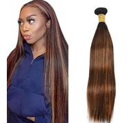 Zeslaerr P4/30 Highlight Brown Colour Real Hair Wig Bundles Human Hair Extensions 8A Grade Unprocessed Brazilian Virgin Human Hair Straight Bundles No Weft Knotless for Women 28 Inches