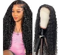 Zeslaerr Real Hair Wig, 5 x 5 HD Human Hair, Kinky Curly, 5 x 5 Lace Front Wig, Human Hair, Natural Black Colour, for Women, 76 cm/76 cm