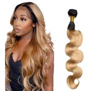 Zeslaerr Real Hair Wig Bundles Human Hair Extensions 1B/27 Ombre Brown Colour 8A Grade Unprocessed Brazilian Virgin Human Hair Body Wave Bundles No Weft Knotless for Women 20 Inches