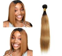 Zeslaerr Real Hair Wig Bundles Human Hair Extensions 1B/27 Ombre Brown Colour 8A Grade Unprocessed Brazilian Virgin Human Hair Straight Bundles No Weft Knotless for Women 10 Inches