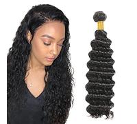 Zeslaerr Real Hair Wig Bundles Human Hair Extensions 1B Natural Black Colour 8A Grade Brazilian Virgin Human Hair Deep Wave Bundles No Weft Knotless for Women 12 Inches