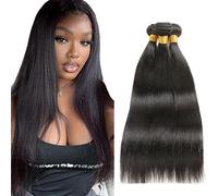 Zeslaerr Real Hair Wig Bundles Human Hair Extensions 1B Natural Black Colour 8A Grade Brazilian Virgin Human Hair Straight Bundles No Weft Knotless for Women 20 Inches