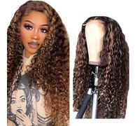 Zeslaerr Water Wave Human Hair Wig 13 x 1 HD Frontal Lace Wig Real Hair Wig 150% Density Unprocessed Brazilian Virgin Hair P4/30 Highlight Brown No Tangle No Smell for Women 20 Inch